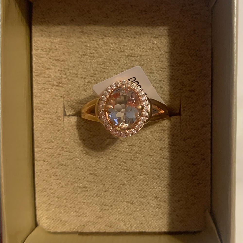 JTV NWT Morganite with White Zircon 18k Rose Gold Over Steeling Ring